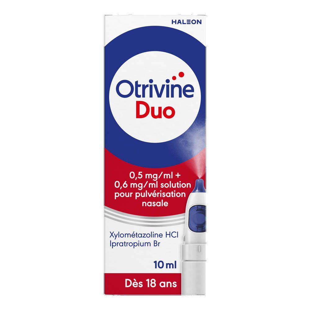 Emballage du produit avec spray nasal. Nom du produit et ingrédients visibles.