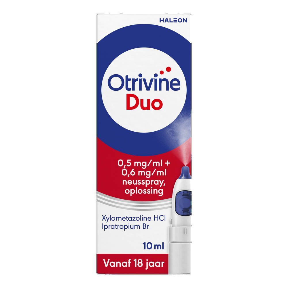 Productverpakking met neusspray. Productnaam en ingrediënten zichtbaar.