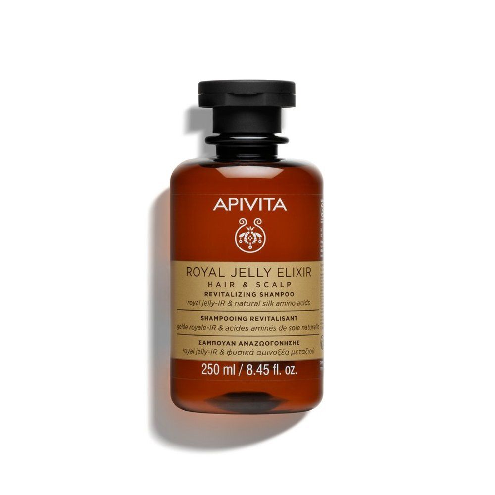 Shampoing revitalisant Apivita Royal Jelly Elixir pour cheveux et cuir chevelu, 250 ml.