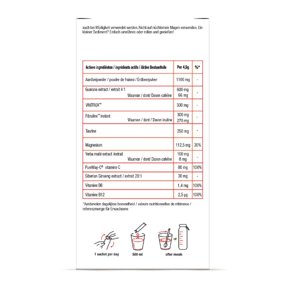 Dos de la boîte rouge. Liste des ingrédients et informations nutritionnelles. Illustrations de préparation.