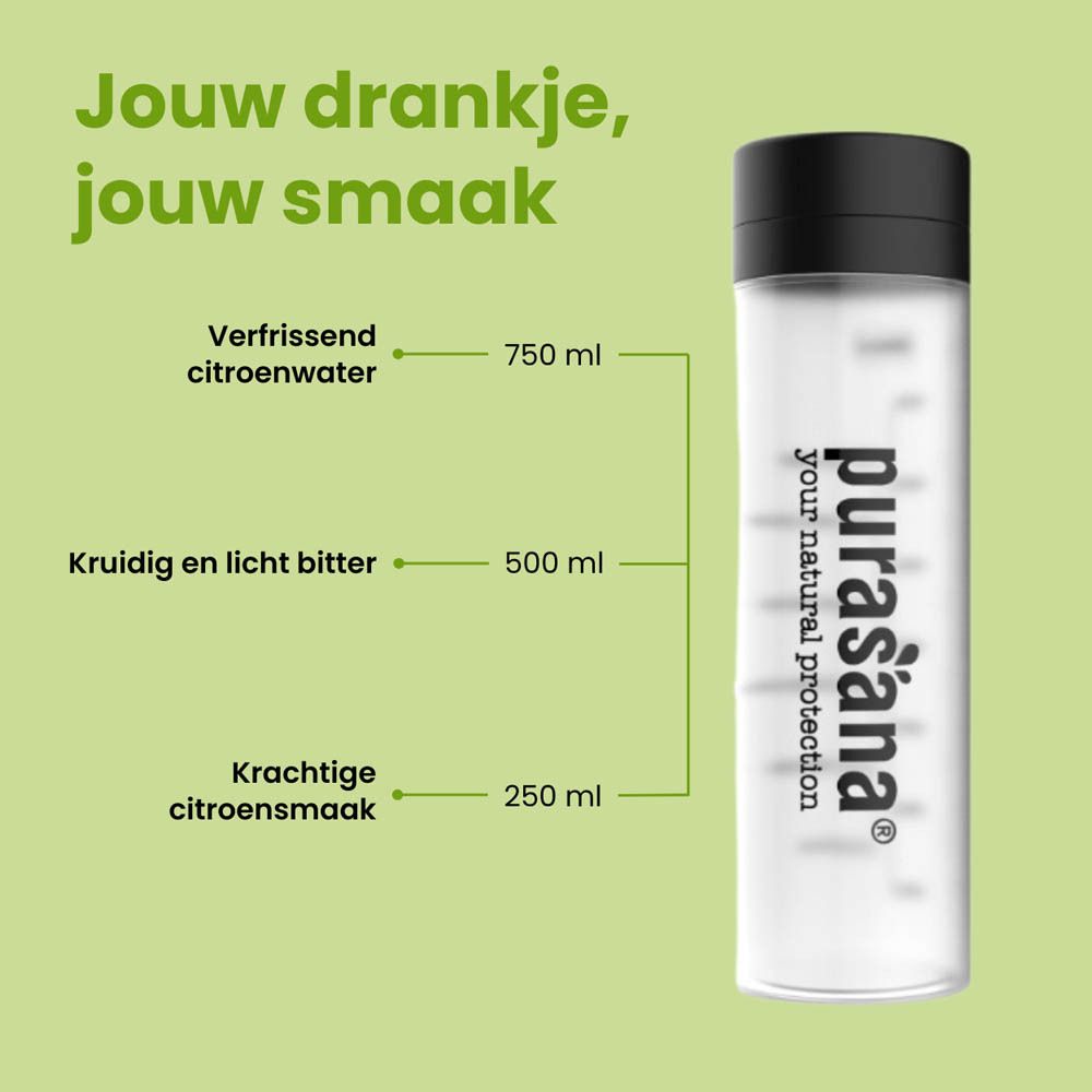 Groene doos met product. Opschrift: D-Tox Hero, Superfood Hydration. 10 sticks. Ingrediënten: Gember, Kurkuma, Enzymen, Vitamine C.