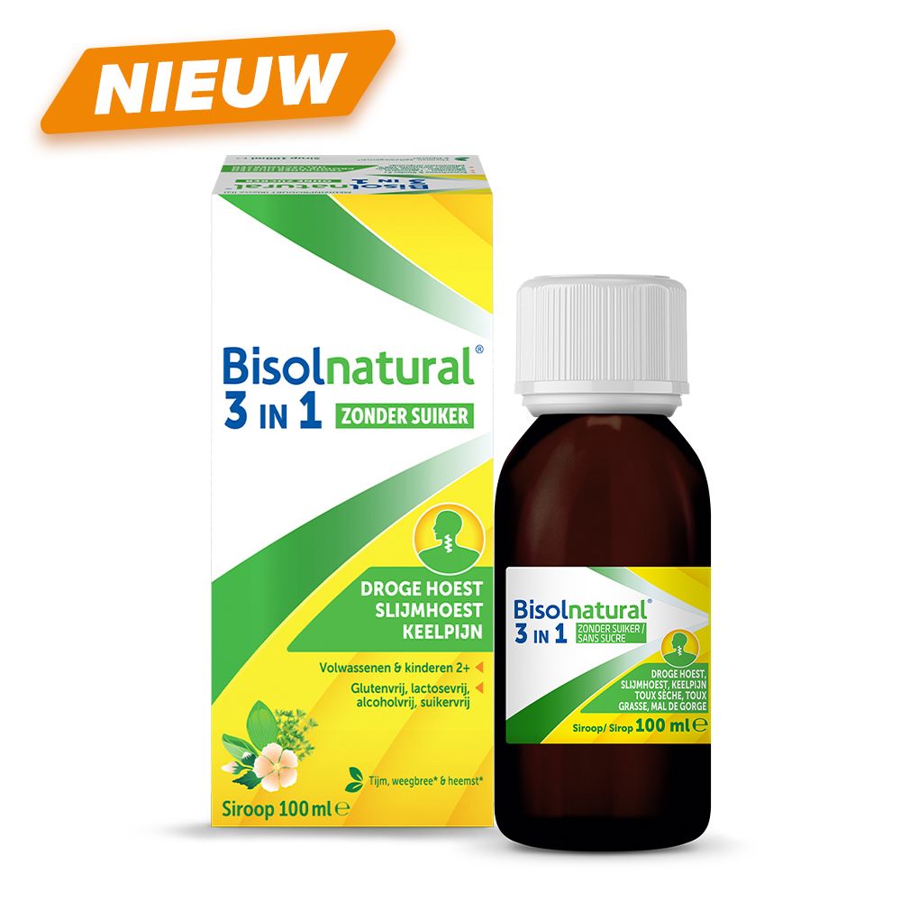 Productfles en doos. Doos met productnaam en info.