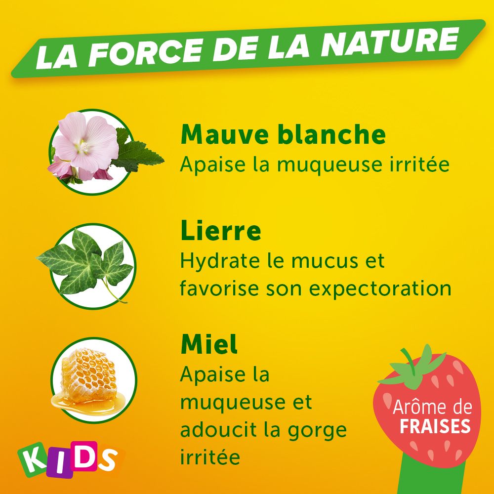 Emballage et flacon. Inscription: Bisolnatural 3 en 1 KIDS. 100 ml. Avec arôme de fraise.