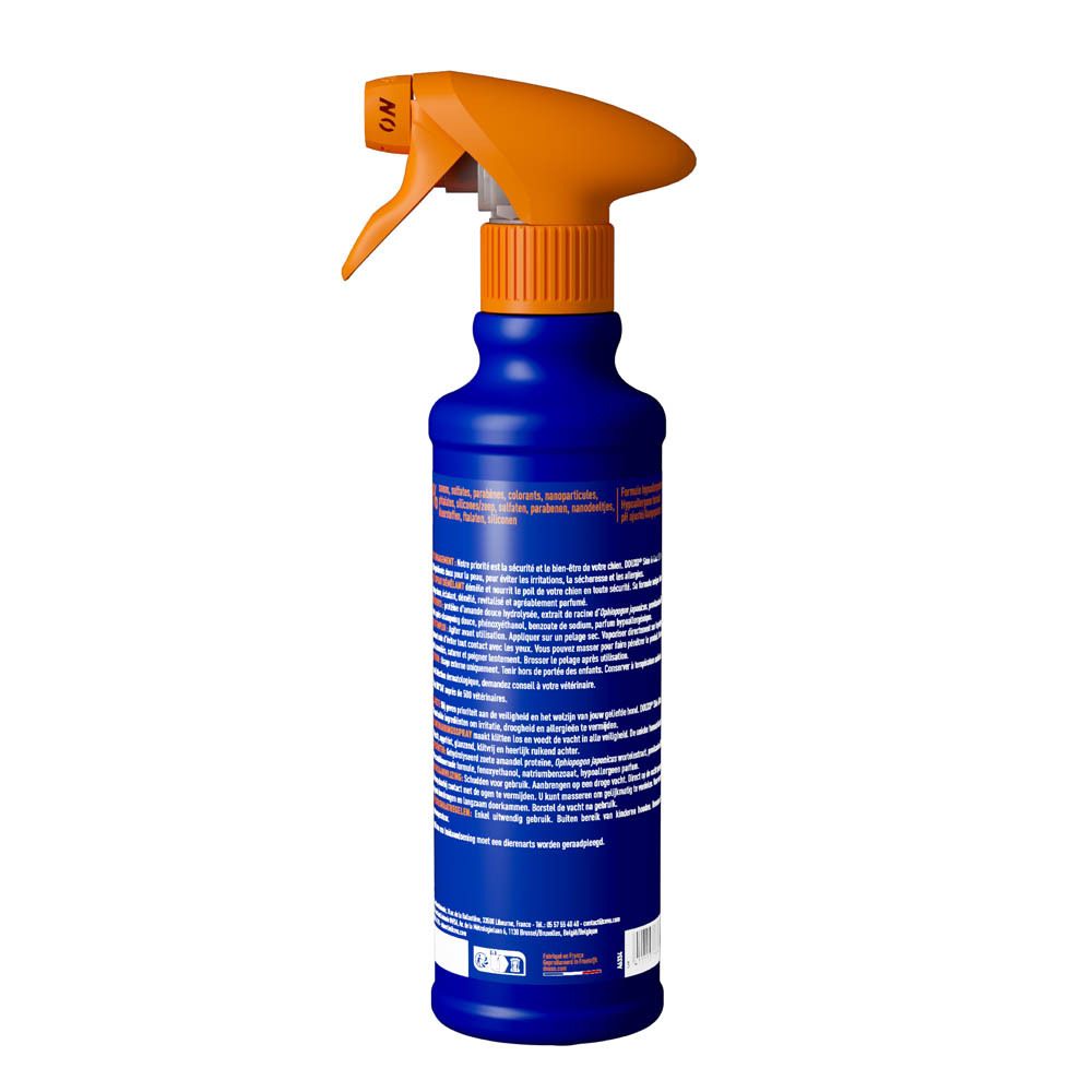 Chien et bébé dans des baignoires. Texte: De huid van een hond is net zo delicaat als die van een baby. pH.