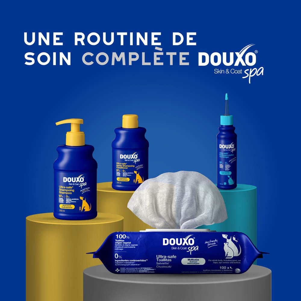 Produits Douxo Spa. Texte : Une routine de soin complète.