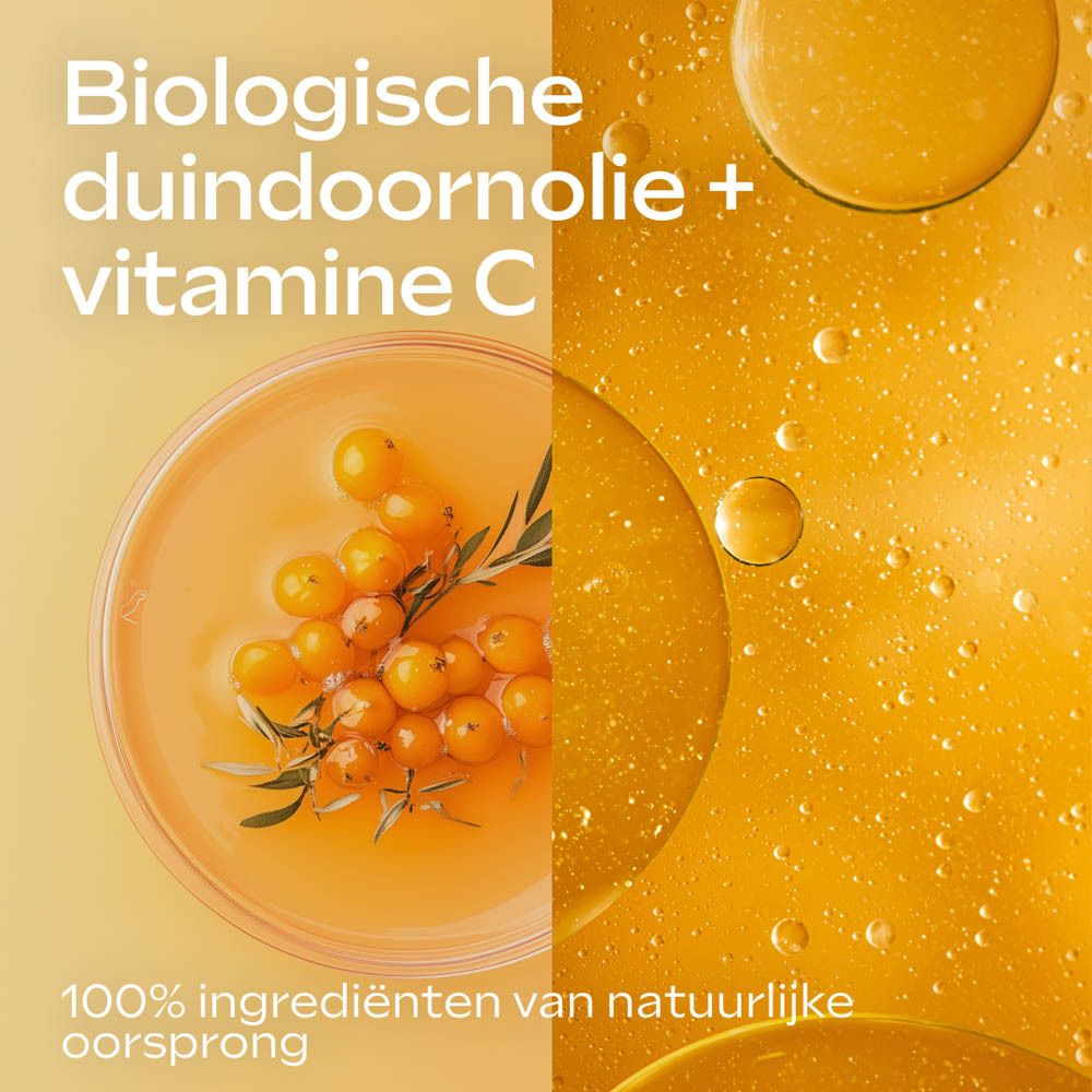Vrouw omarmt zichzelf. Weleda-fles. Tekst: Nieuw. Meer inhoud, unieke actieve ingrediënten, pompdispenser.