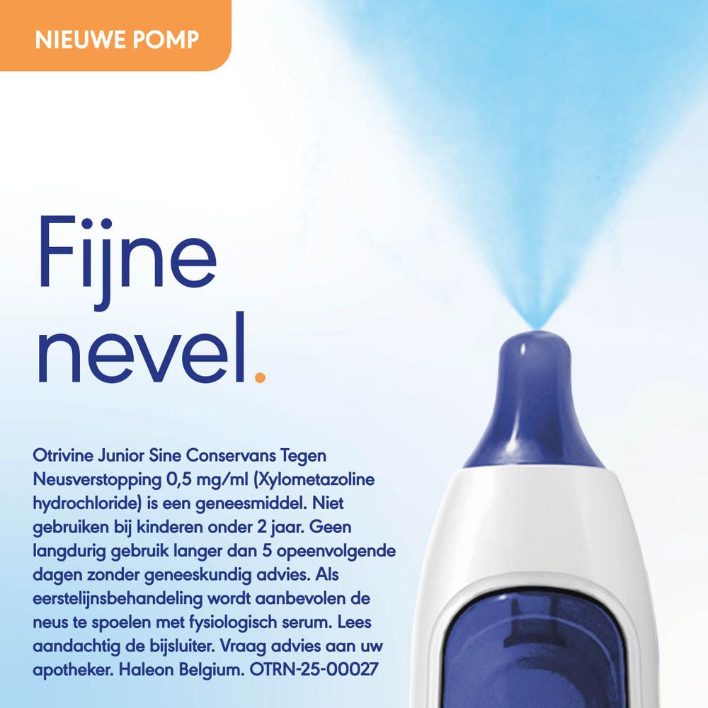 Verpakking Otrivine Junior, neusspray en doos.