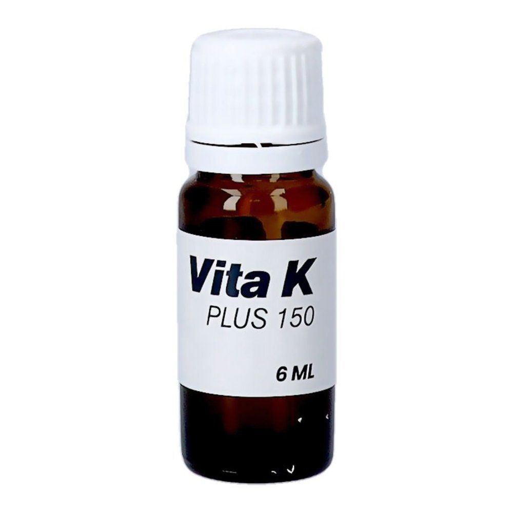 Vita K Plus 150 druppels. Bruine glazen fles met witte dop. 6 ml.