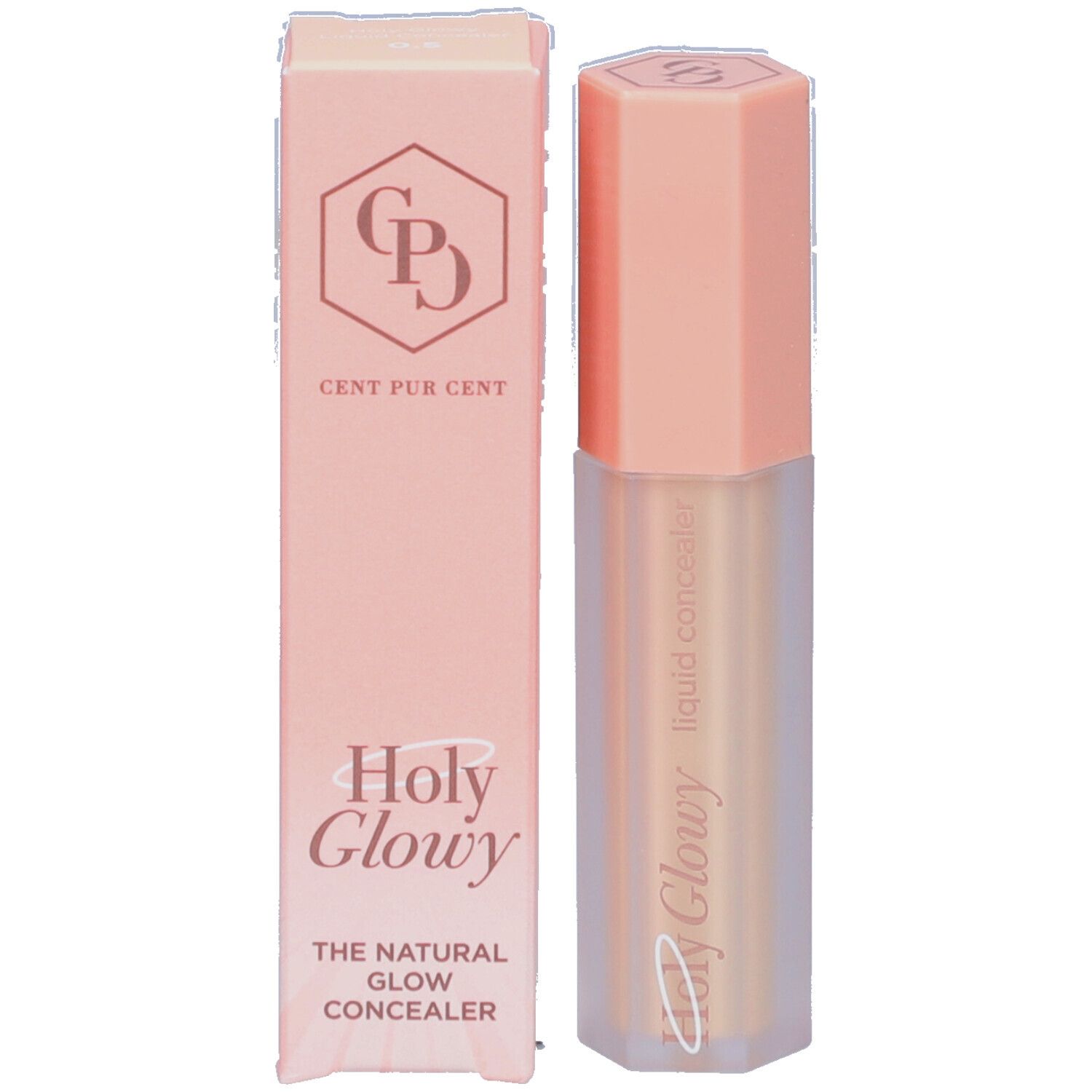Concealerhouder en verpakking. Opschrift: CENT PUR CENT, Holy Glowy, THE NATURAL GLOW CONCEALER.