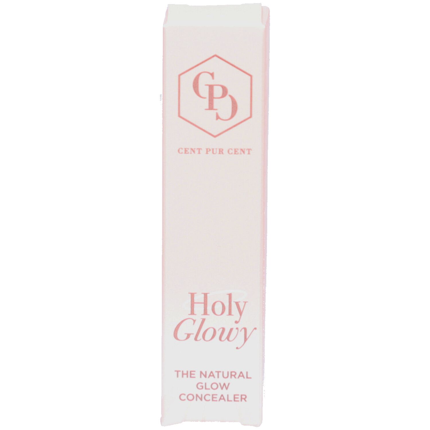 Verpakking voor concealer. Opschrift: CENT PUR CENT, Holy Glowy, THE NATURAL GLOW CONCEALER.