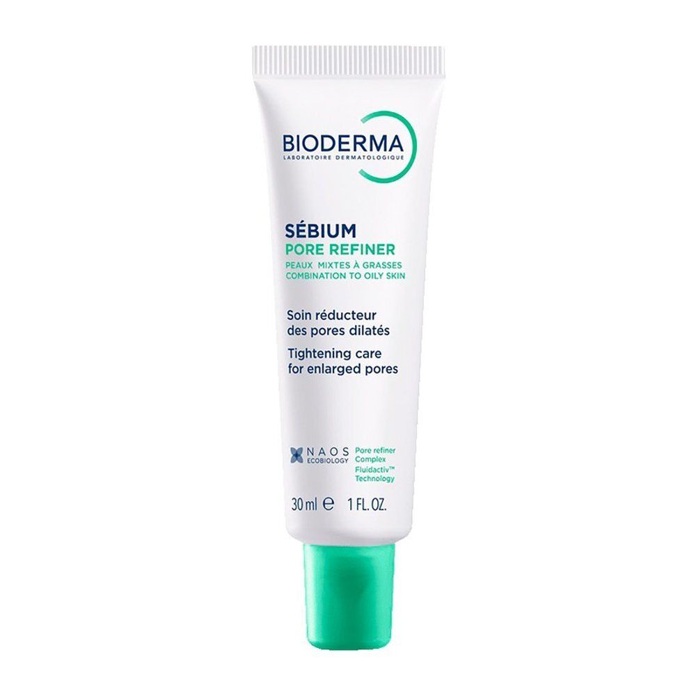 Bioderma Sébium Pore Refiner tube, 30ml, turquoise dop en logo.