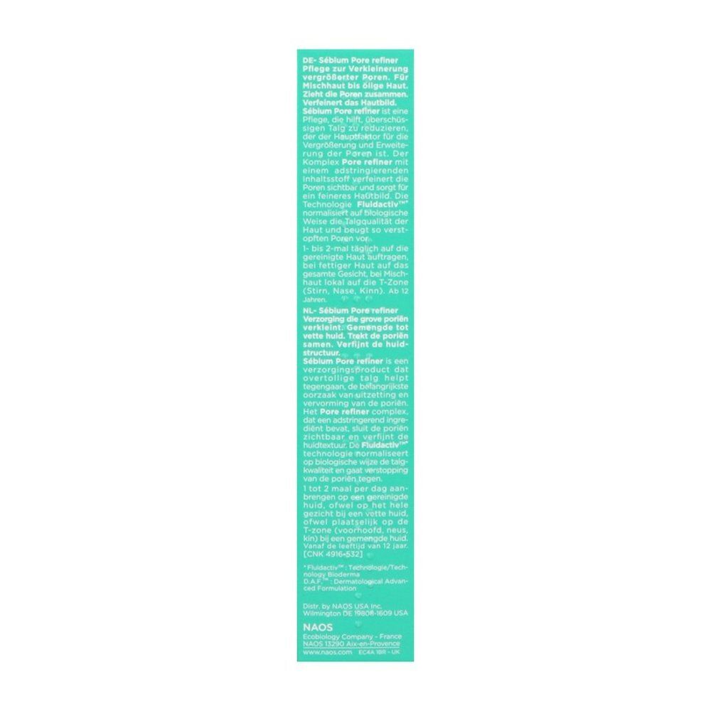 Achterkant van de Bioderma Sébium Pore Refiner tube met Franse instructies.