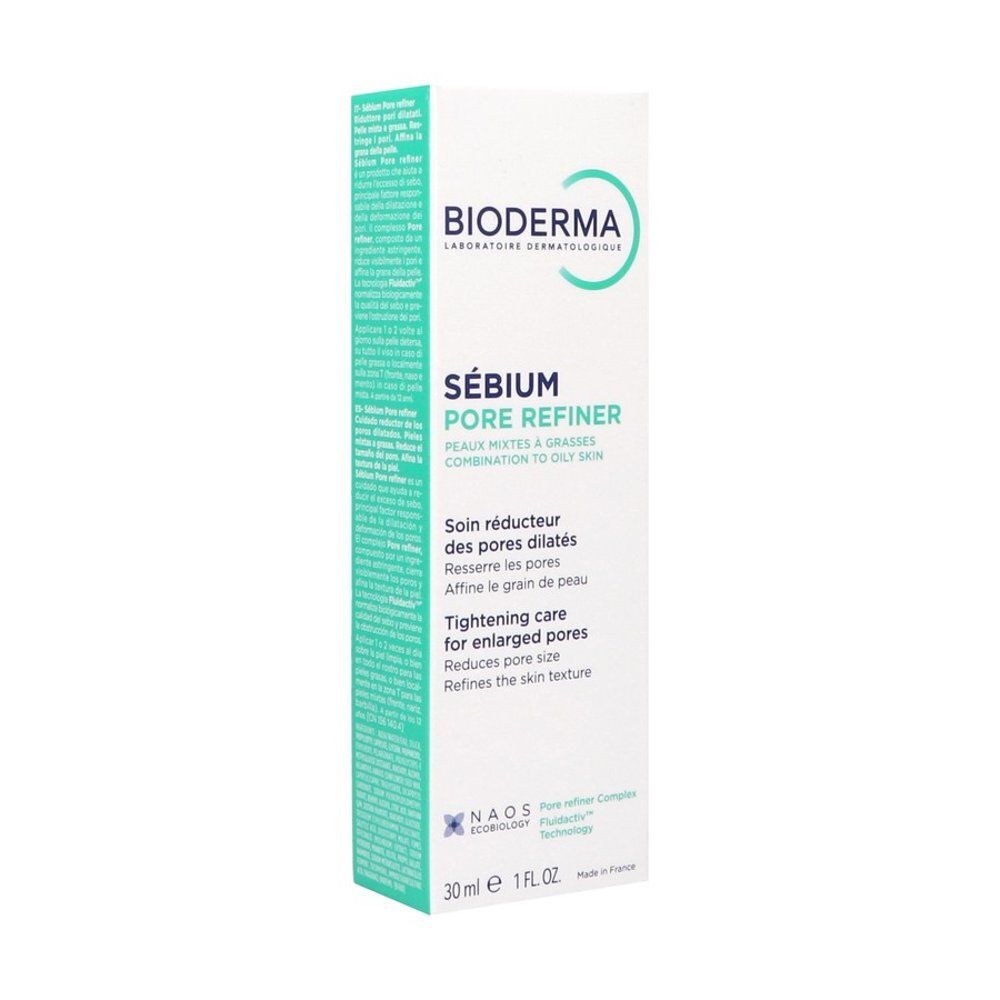 Voorkant van de Bioderma Sébium Pore Refiner doos met Franse teksten.