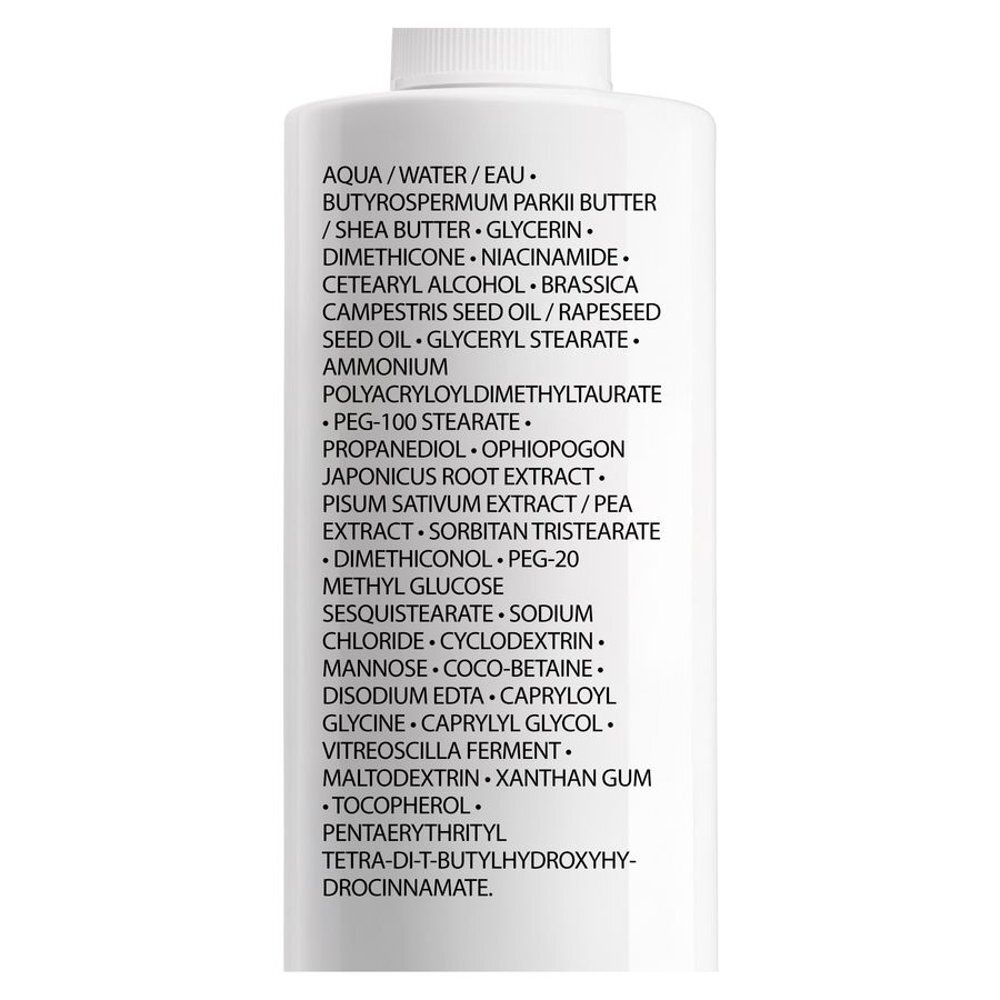 Liste des ingrédients sur flacon blanc. Marque : La Roche-Posay. Produit : Lipikar AP+M Baume.