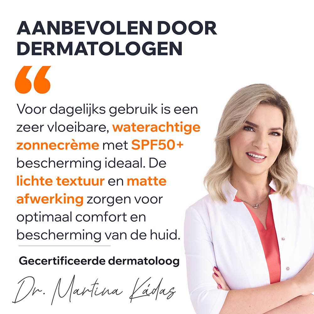 Uriage Bariesun Aqua Fluid Ultra-mat SPF50+ verpakking. Tekst over het product.