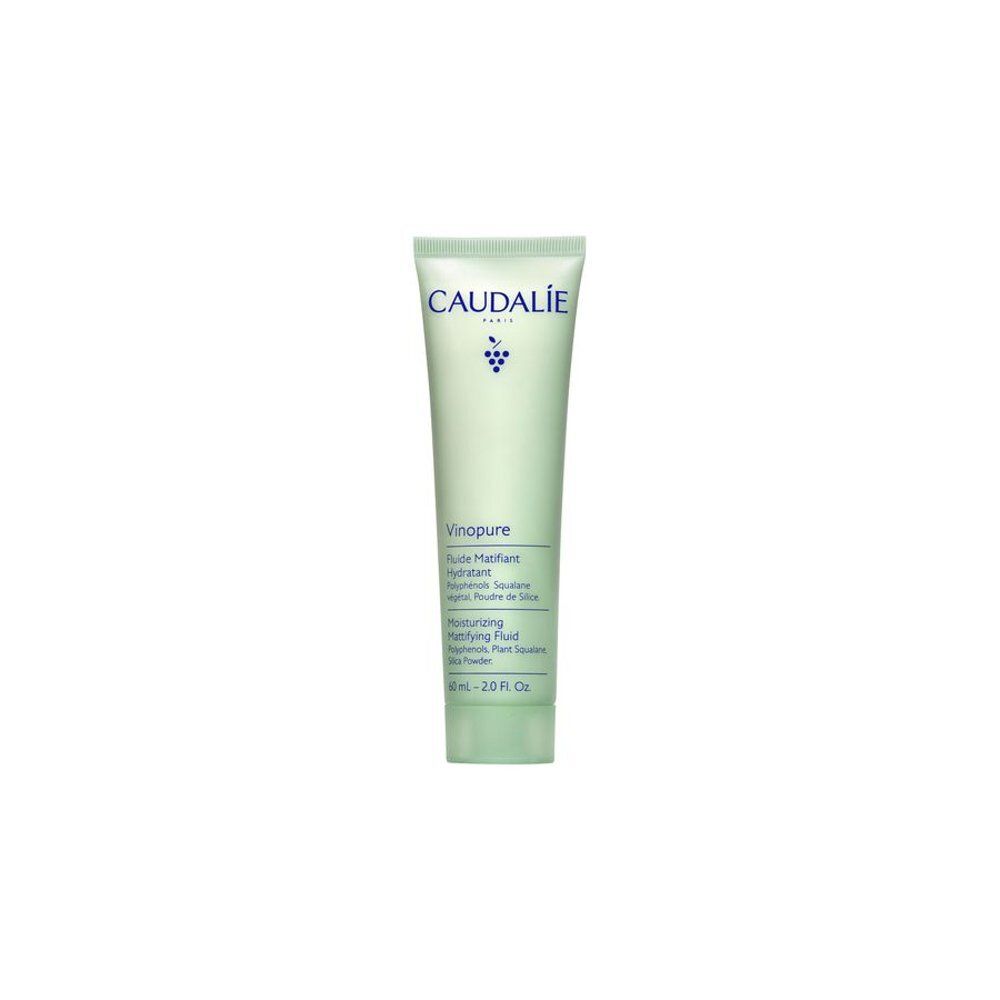 Caudalie Vinopure matterende hydraterende vloeistof in een lichtgroene tube.