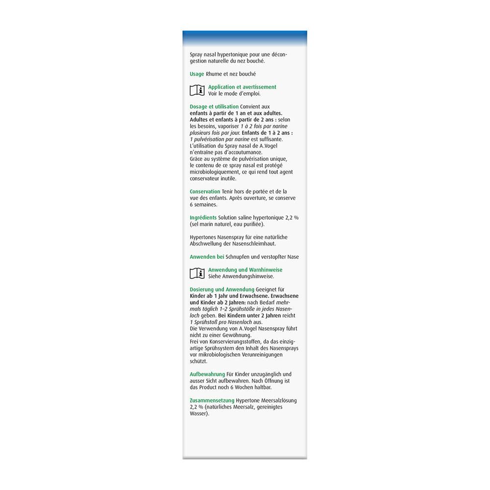 A.Vogel Cinuforce Spray nasal avec applicateur bleu et emballage. 20 ml.