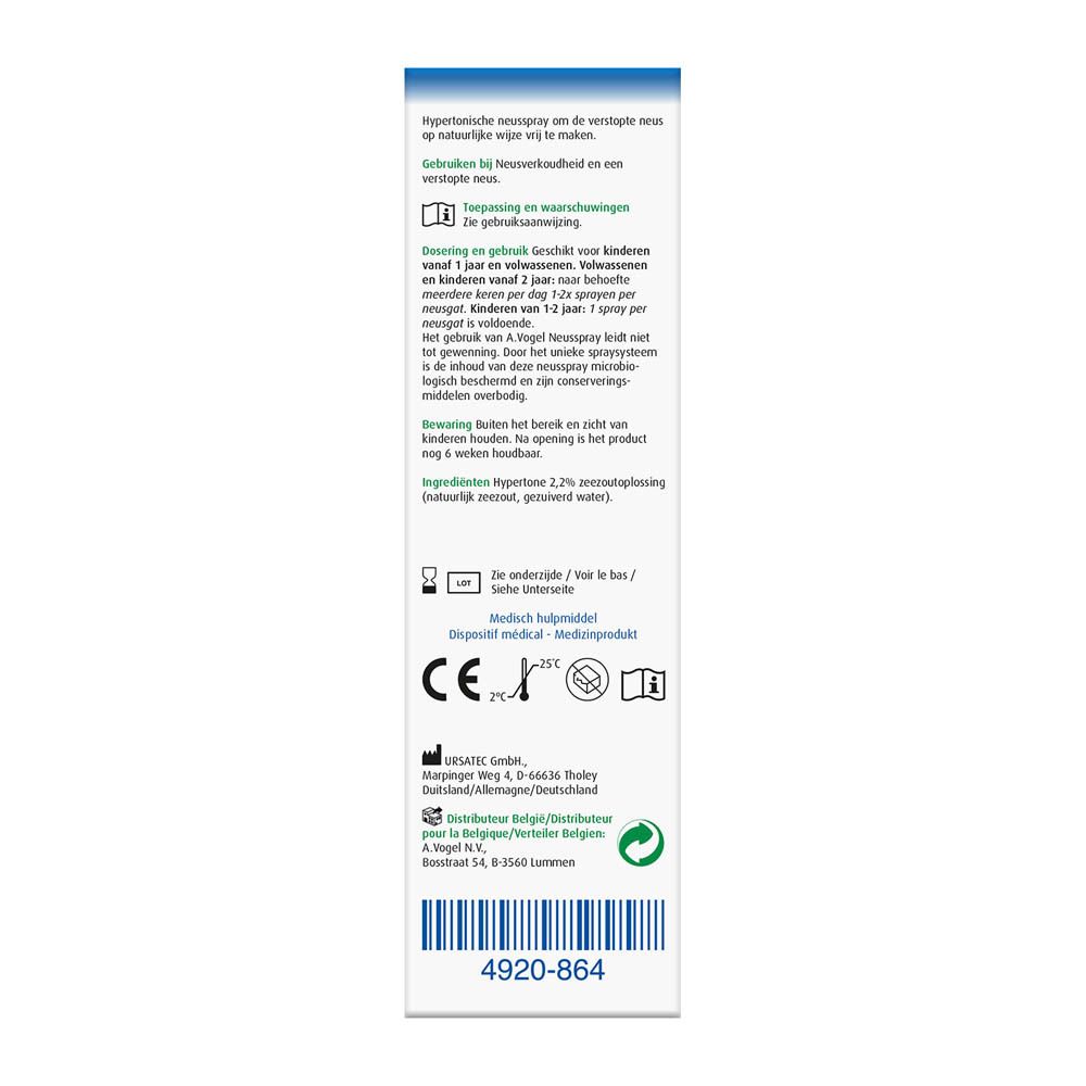 A.Vogel Cinuforce Neusspray met blauwe applicator en verpakking. 20 ml.