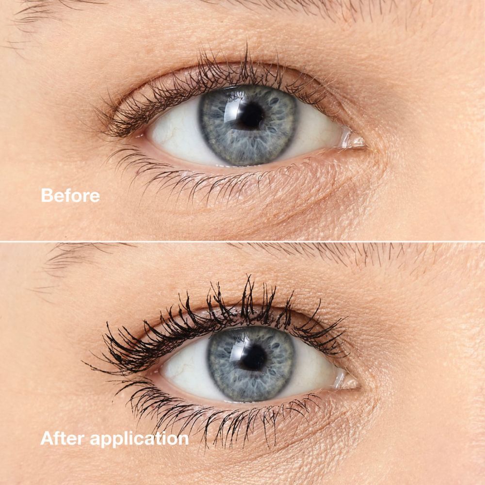 Œil avant et après l'application du mascara. Rangée du haut : Avant. Rangée du bas : Après.