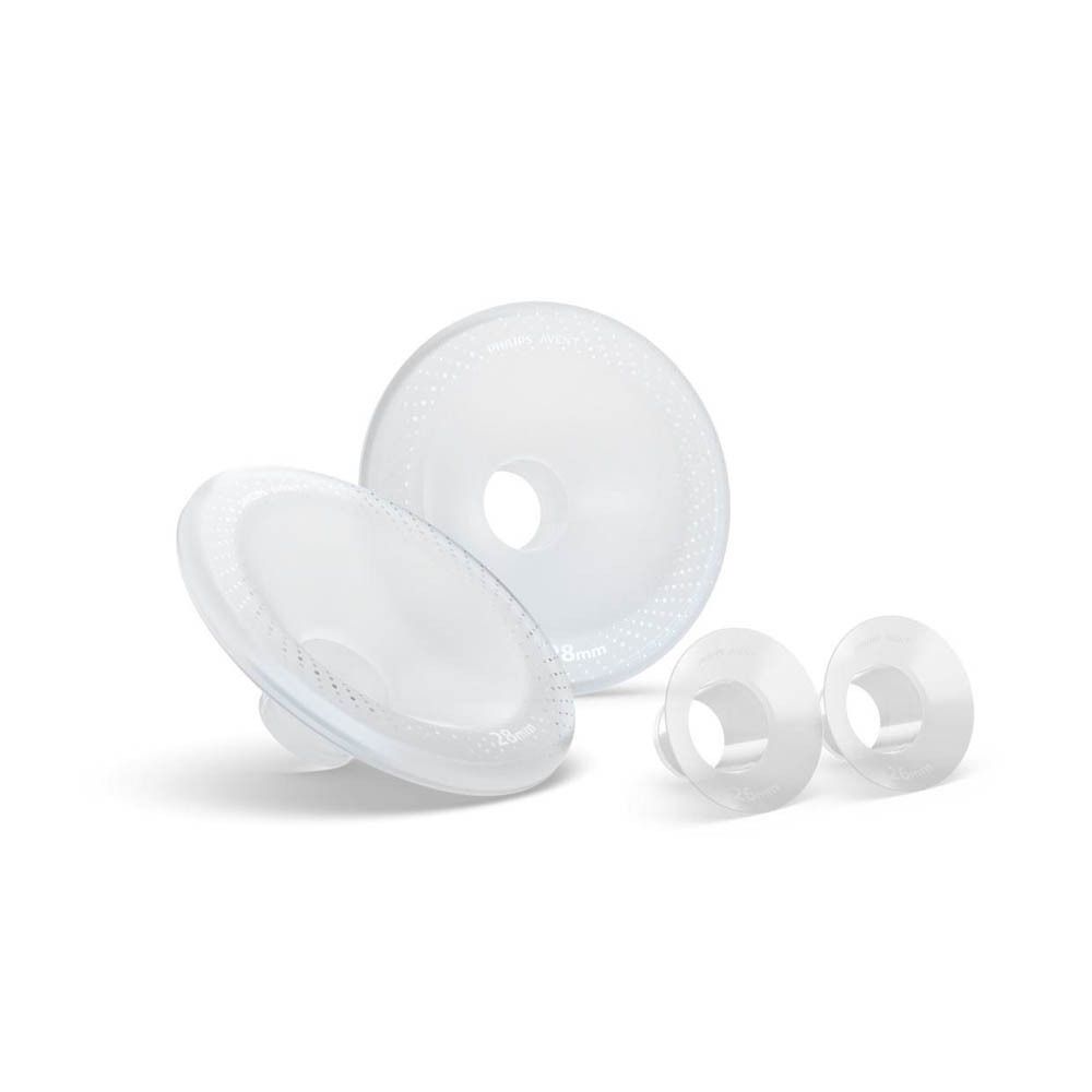 Deux coussinets transparents et deux inserts. Fond blanc. Taille 28mm.