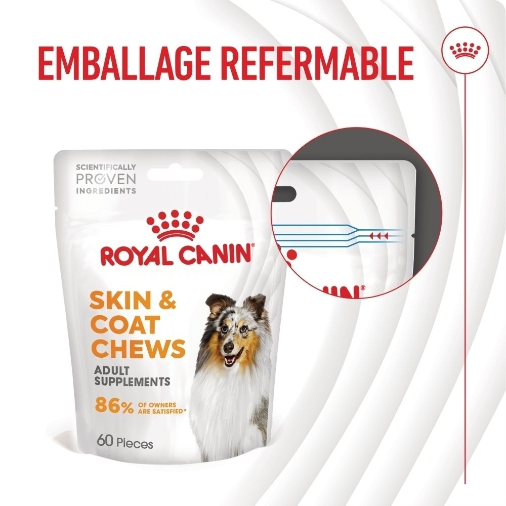 Royal Canin Skin & Coat Chews: Sachet de 60 pièces, Suppléments pour adultes.