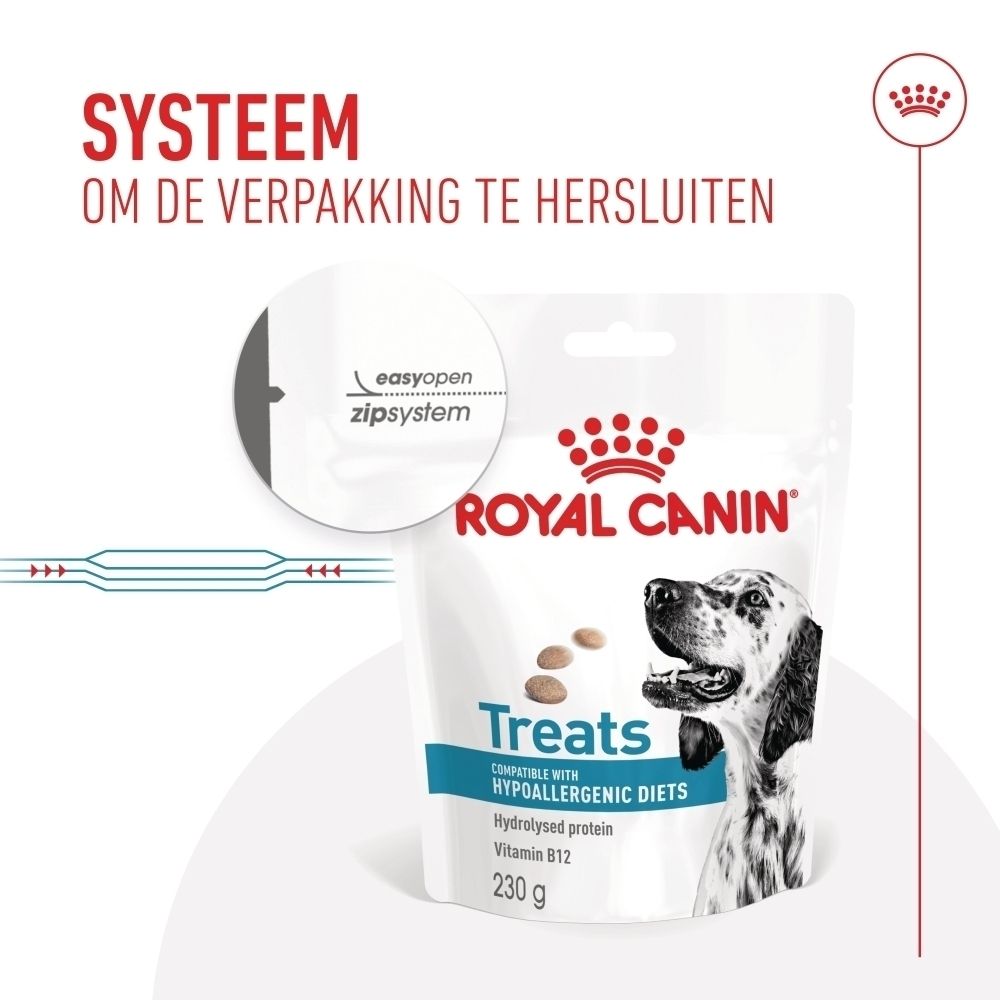 Royal Canin hondenlekkernijen zakje, 230g. Hypoallergeen, met gehydrolyseerd eiwit en vitamine B12.