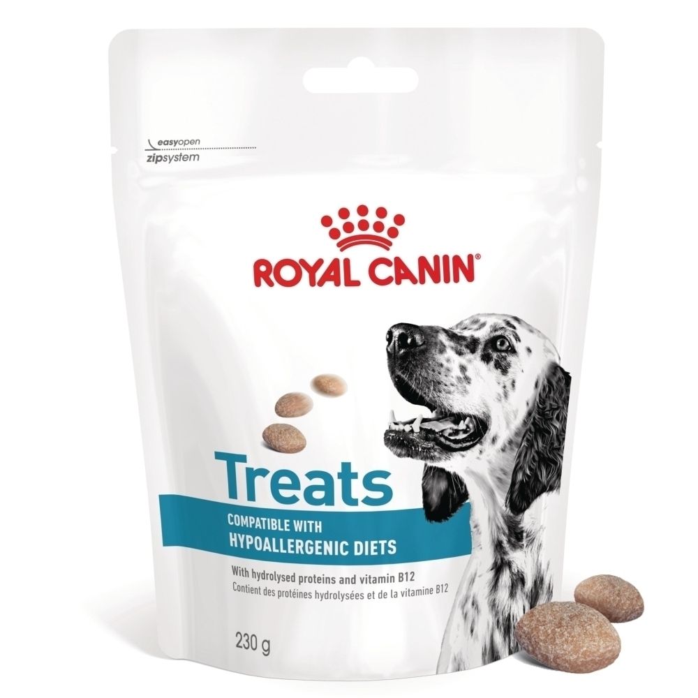 Royal Canin Treats zak, 230g, voor hypoallergene diëten.