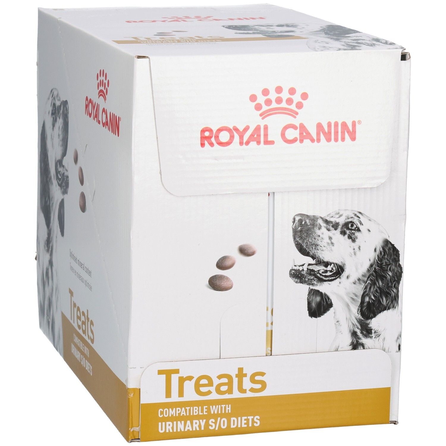 Royal Canin Treats doos met hondenafbeelding en productinformatie.