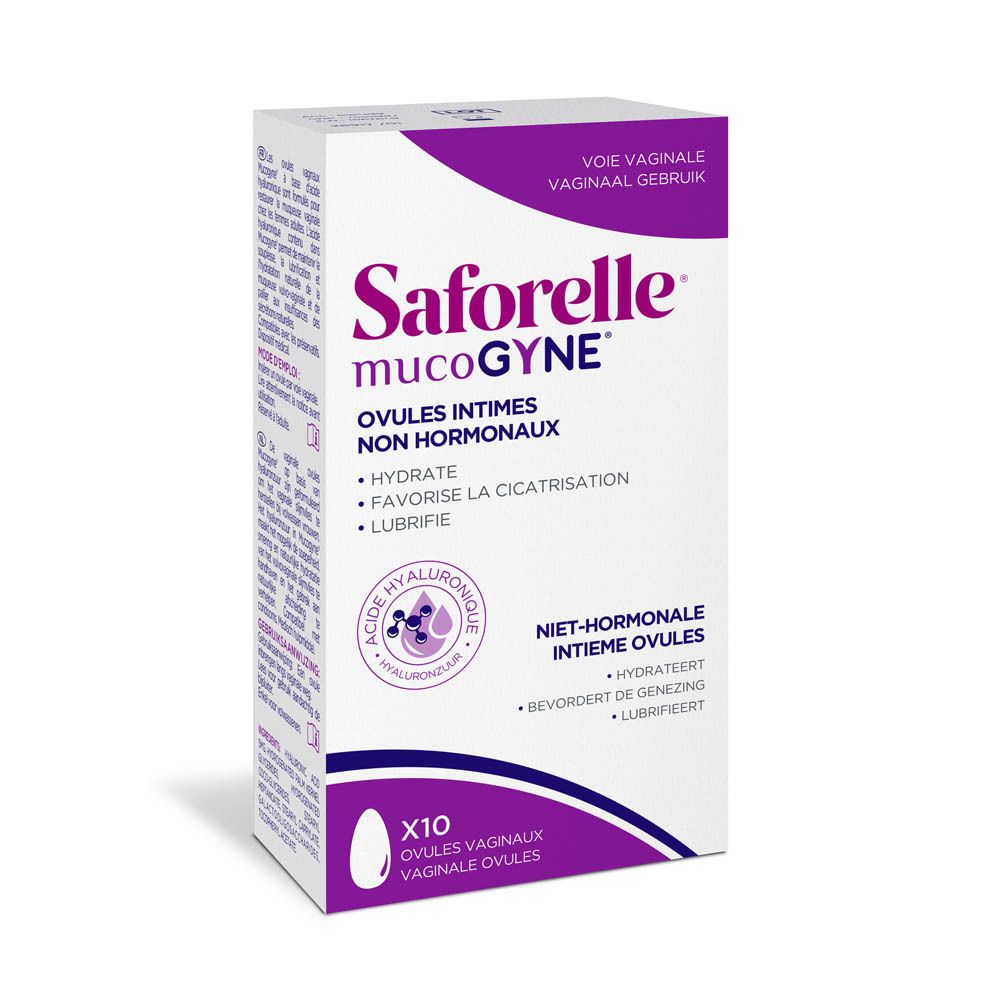Saforelle mucoGYNE: Niet-hormonale intieme ovules, 10 vaginale ovules. Met hyaluronzuur.
