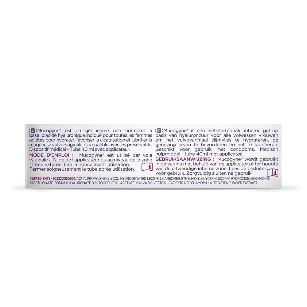 Saforelle Mucogyne Gel Intime, 40ml, non hormonal, avec applicateur. Emballage.
