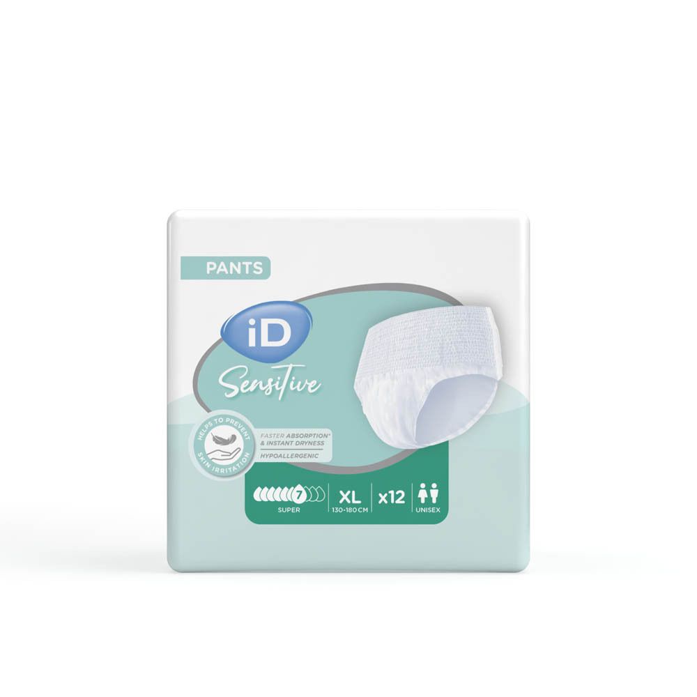 iD Sensitive Pants Super XL, 12 stuks. Absorberend, hypoallergeen, voor de gevoelige huid.