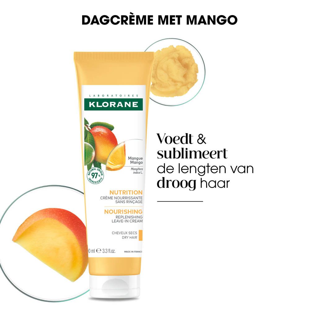 Klorane leave-in crème met mango voor droog haar, met mangofruit.