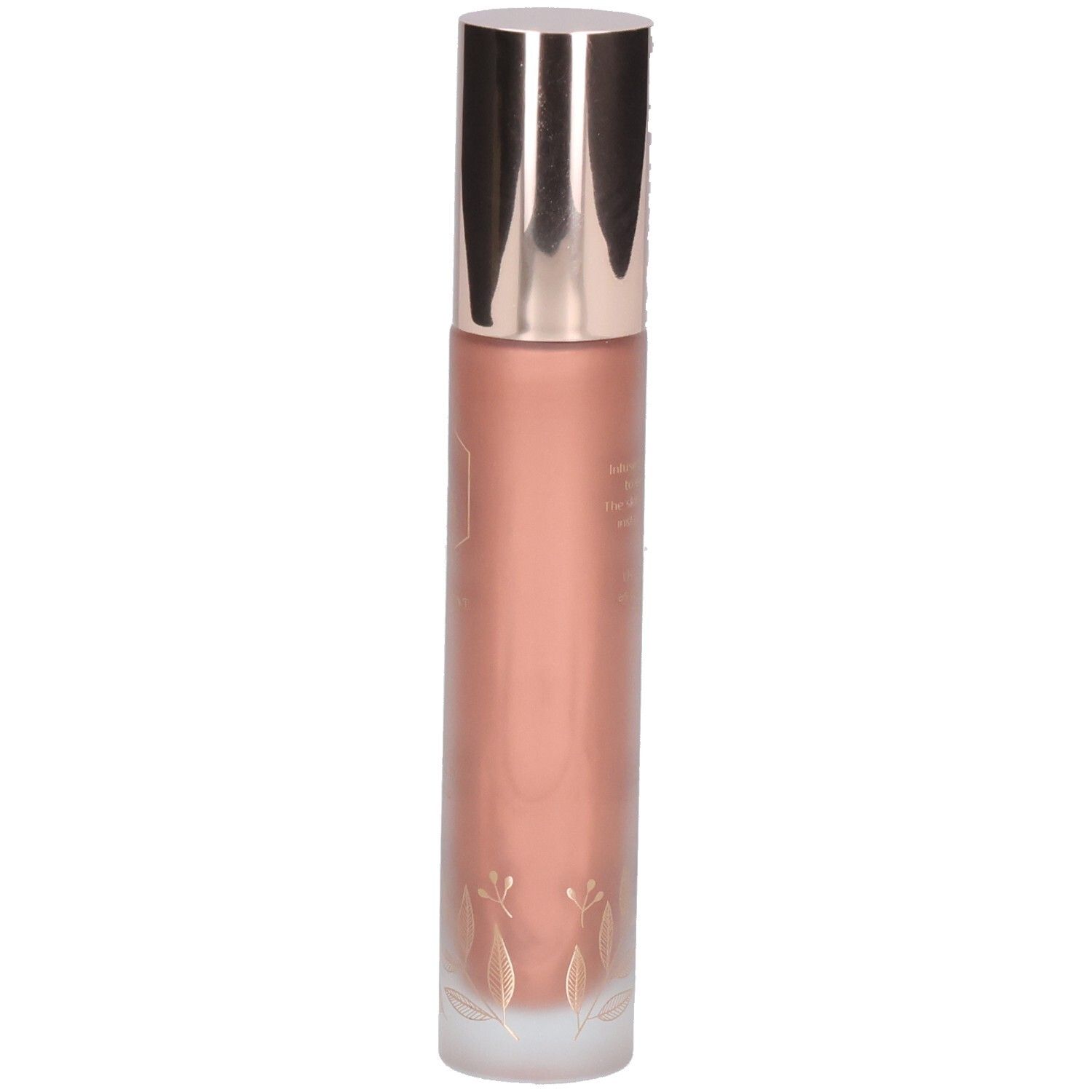 Flacon Primer Illuminating Cent Pur Cent avec motif floral en bas et capuchon rosé.