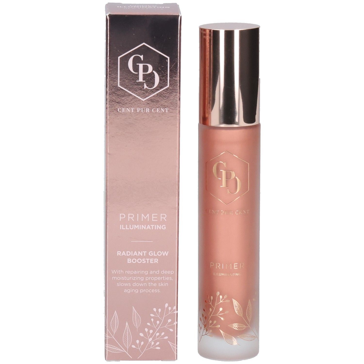 Primer Illuminating Cent Pur Cent et son emballage au design rosé.