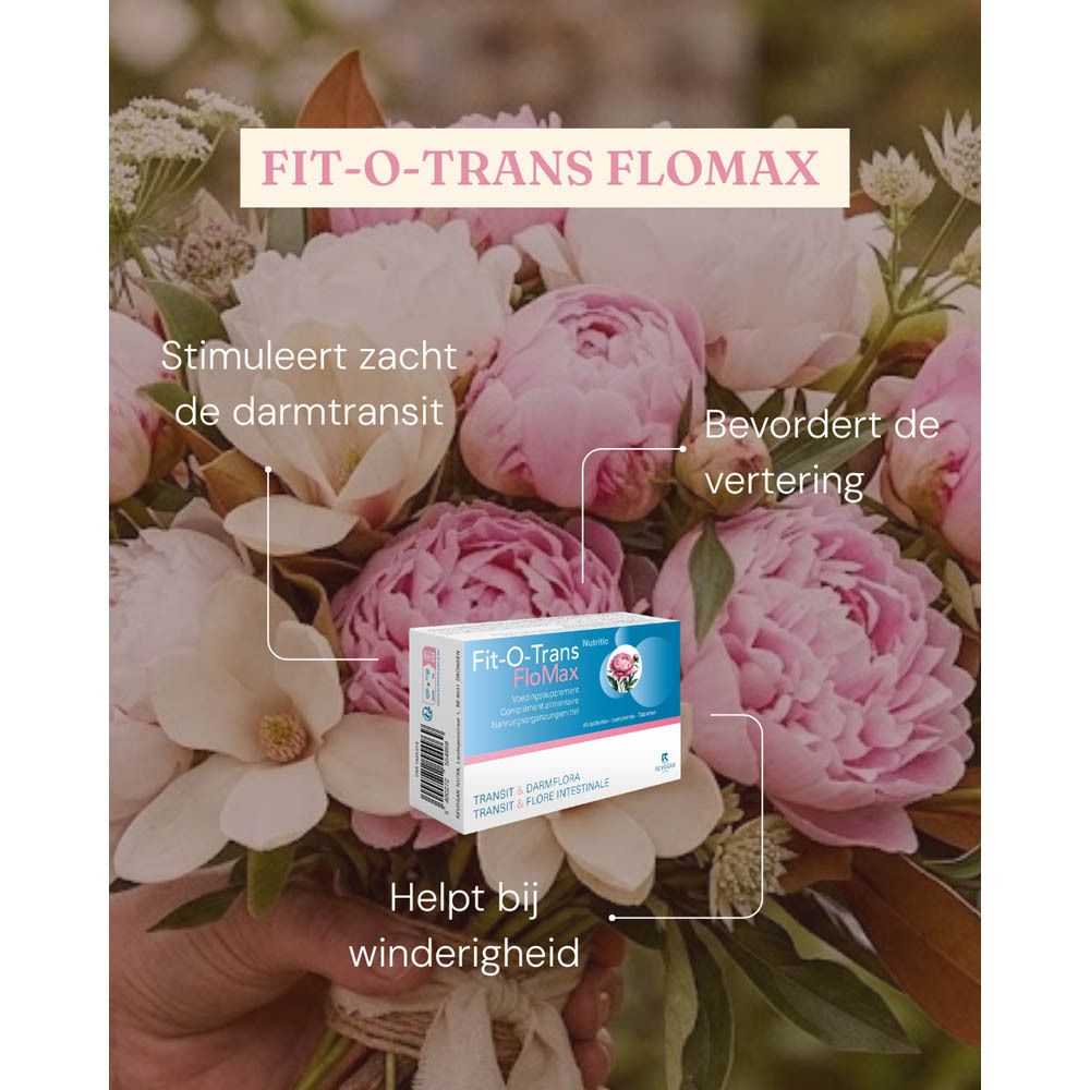 Productafbeelding van Fit-O-Trans FloMax in een boeket. Tekst over voordelen.