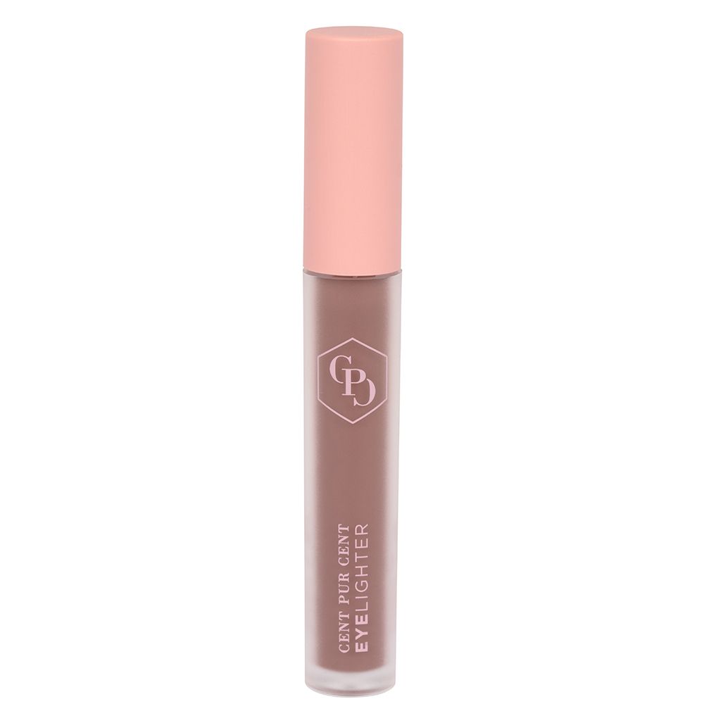 Produit pour les lèvres en tube avec bouchon rose. Inscription : CENT PUR CENT EYELIGHTER.
