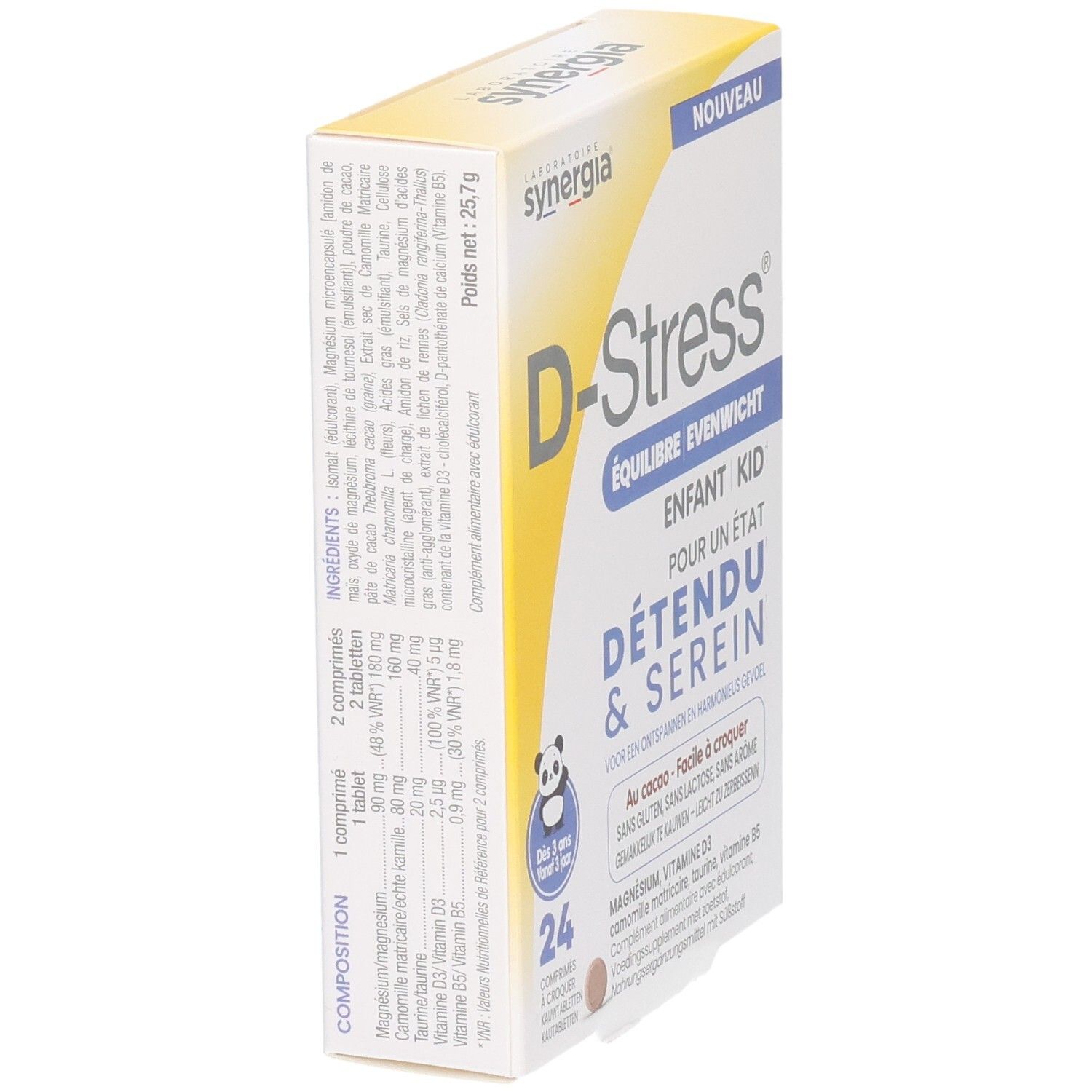 Achterkant van de D-Stress Équilibre Enfant Kid doos met ingrediëntenlijst.