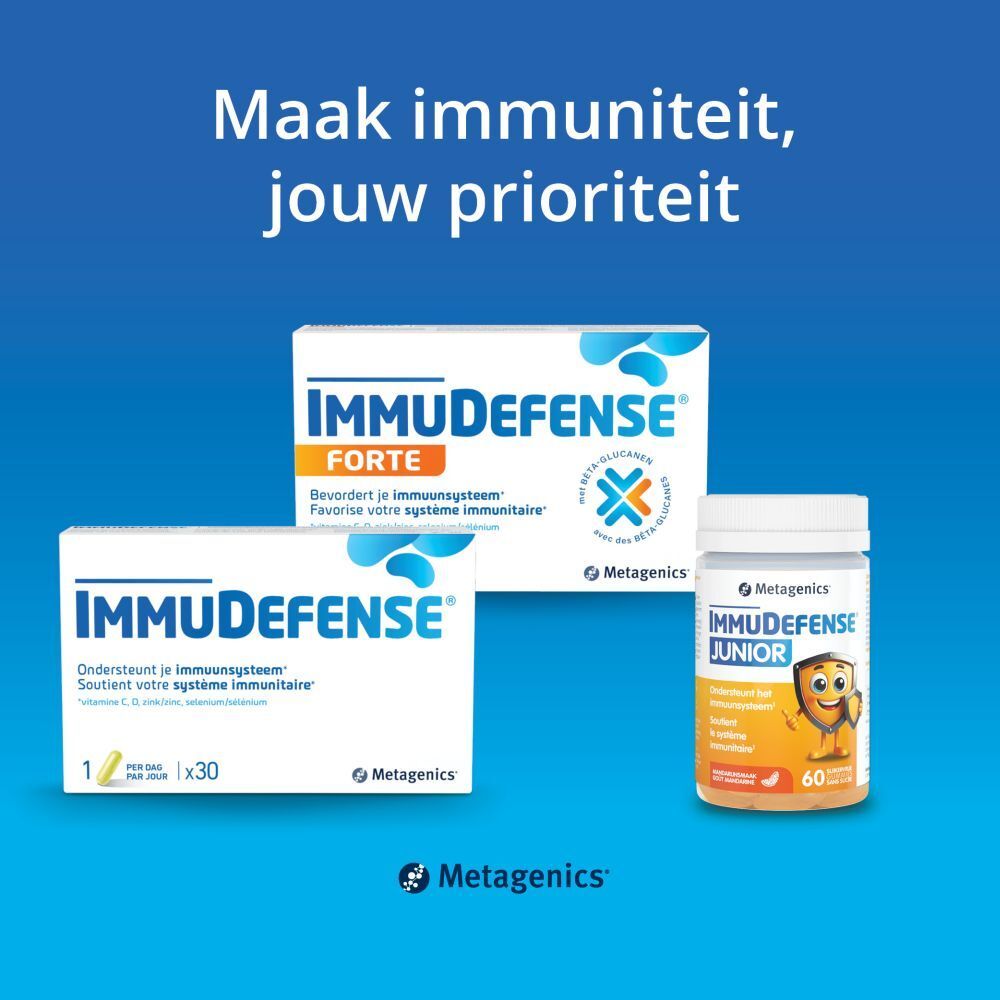 Reclame voor ImmuDefense producten. ImmuDefense Forte, ImmuDefense en ImmuDefense Junior.