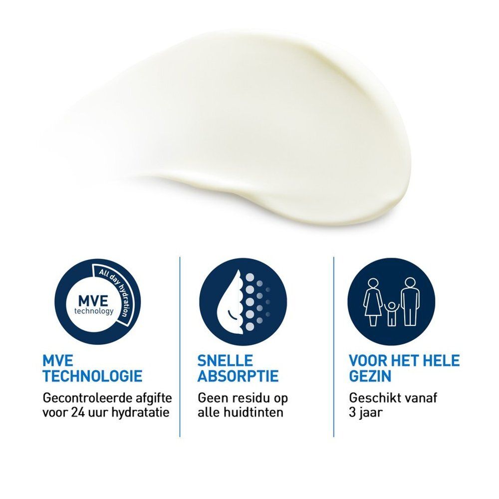 Tache de crème avec logos: Technologie MVE, absorption rapide, pour toute la famille. Convient aux enfants dès 3 ans.