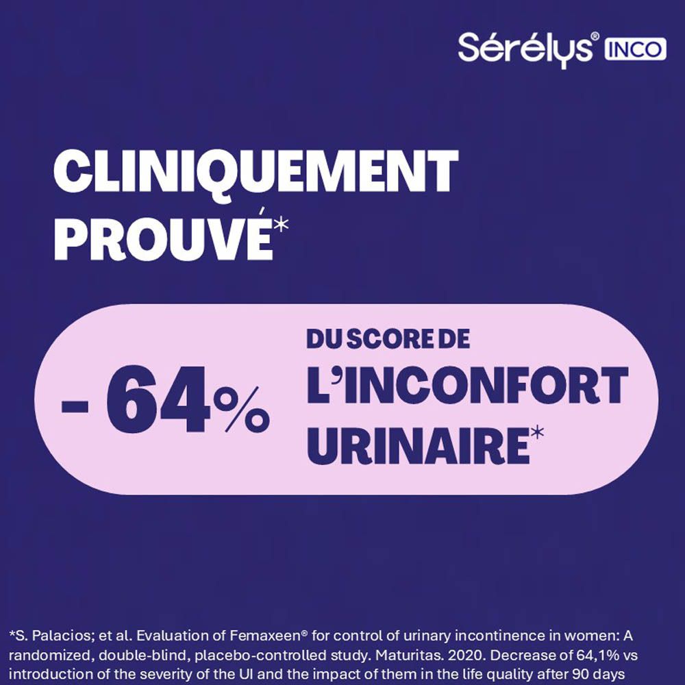 Cliniquement prouvé : -64% de réduction de l'inconfort urinaire. Sérélys.