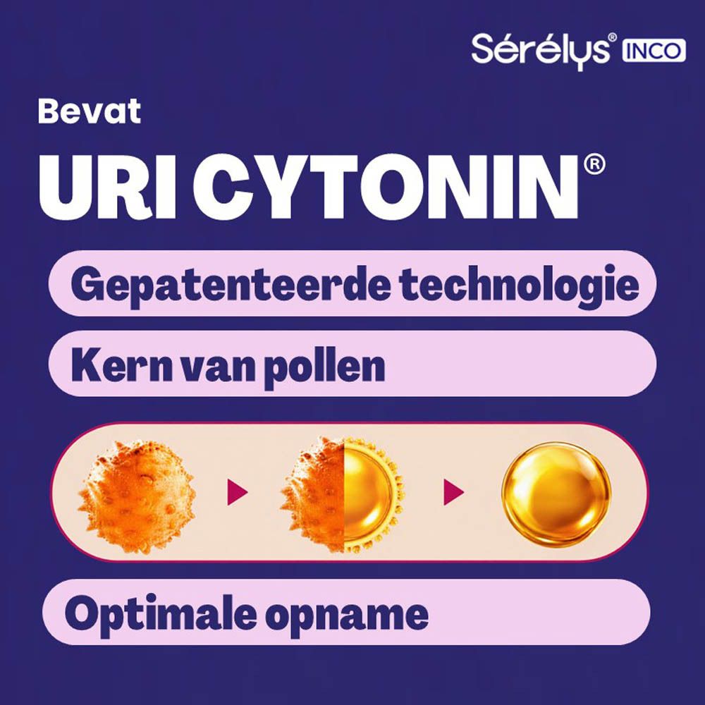 Sérélys INCO: Uri Cytomin, gepatenteerde technologie, kern van pollen, optimale opname.