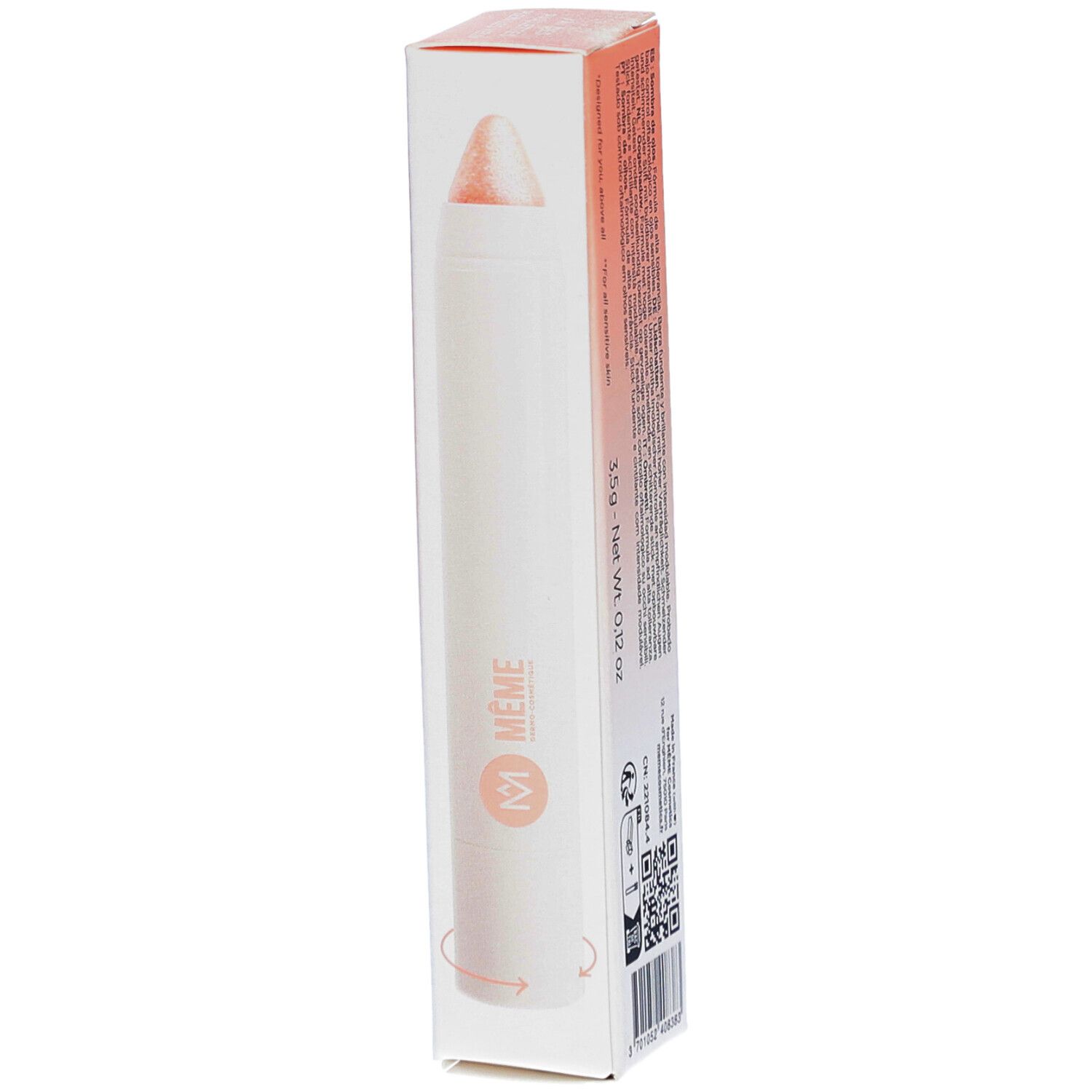 MEME Ombre à paupières Starlight. Emballage avec produit. Boîte blanche et orange. Produit et logo visibles.