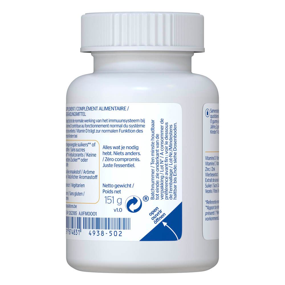 Achterkant van de fles. Gebruiksinformatie en ingrediënten. Openingsinstructie.