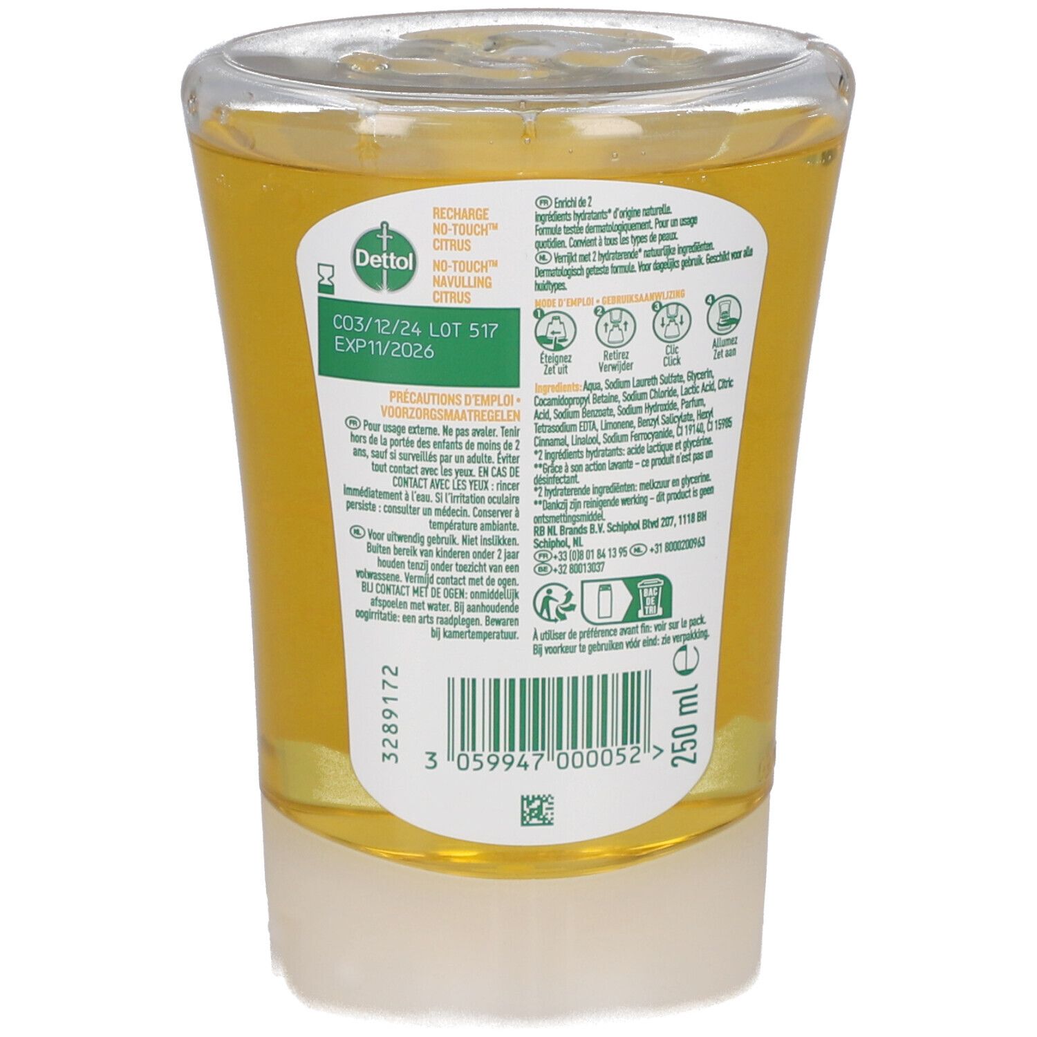 Dettol No-Touch Kids Recharge Savon Antibactérien Citrus