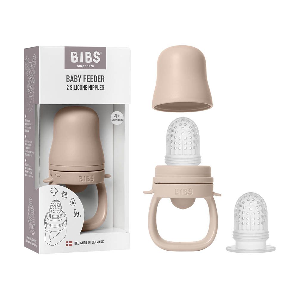 BIBS Baby Feeder Blush. Roze feeder, gedemonteerd. Siliconen speen, handvat, deksel. Losse onderdelen.
