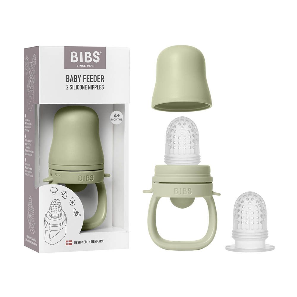 BIBS Baby Feeder, vert, démonté. Comprend biberon, tétine silicone et couvercle. Emballage non inclus.