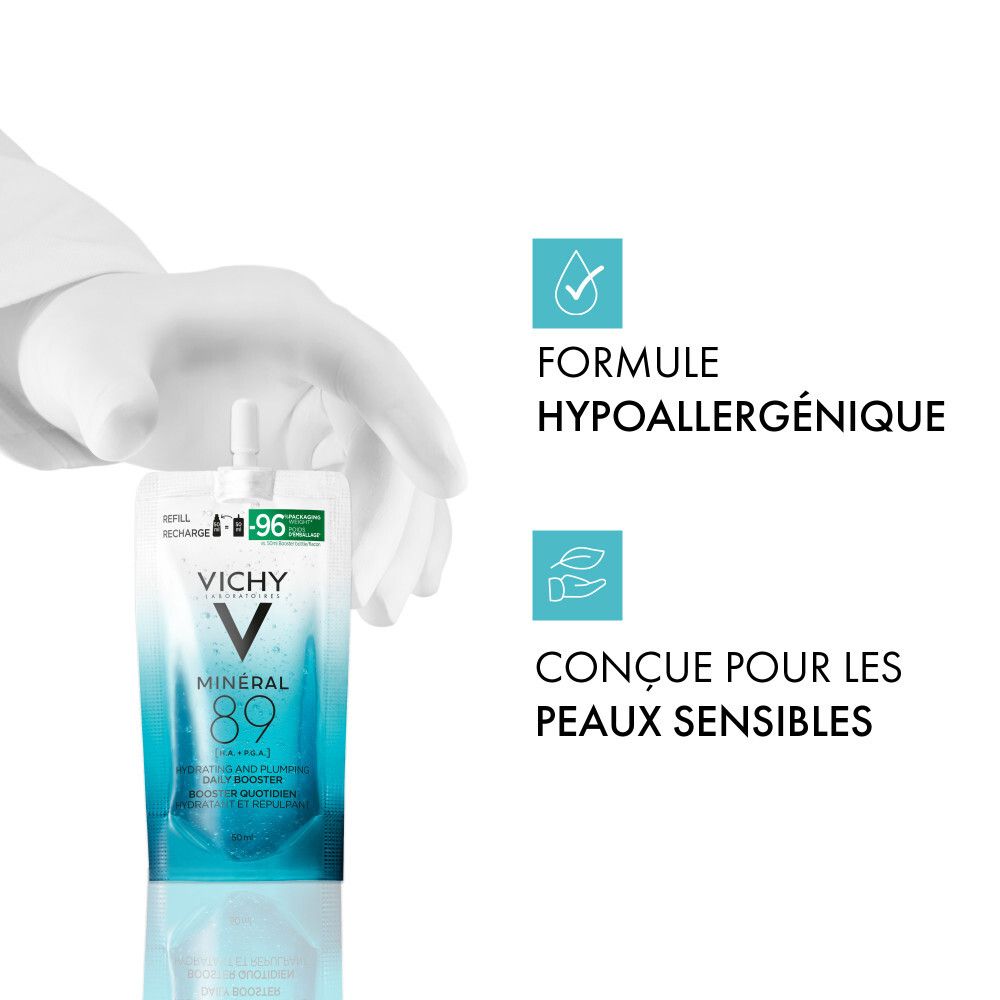 Recharge Vichy Mineral 89. Texte : Formule hypoallergénique.