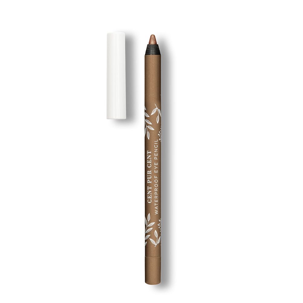Bruine oogpotlood Cent Pur Cent Waterproof Eye Pencil. Witte dop. Bladdecoratie.