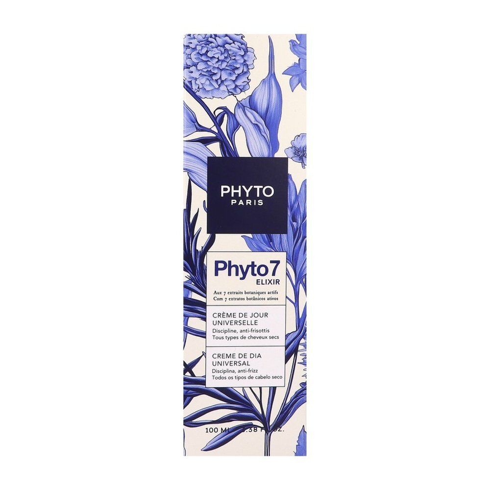 Emballage du produit. Inscription : Phyto Paris, Phyto 7 Elixir, Crème de jour universelle, Universal Day Cream.