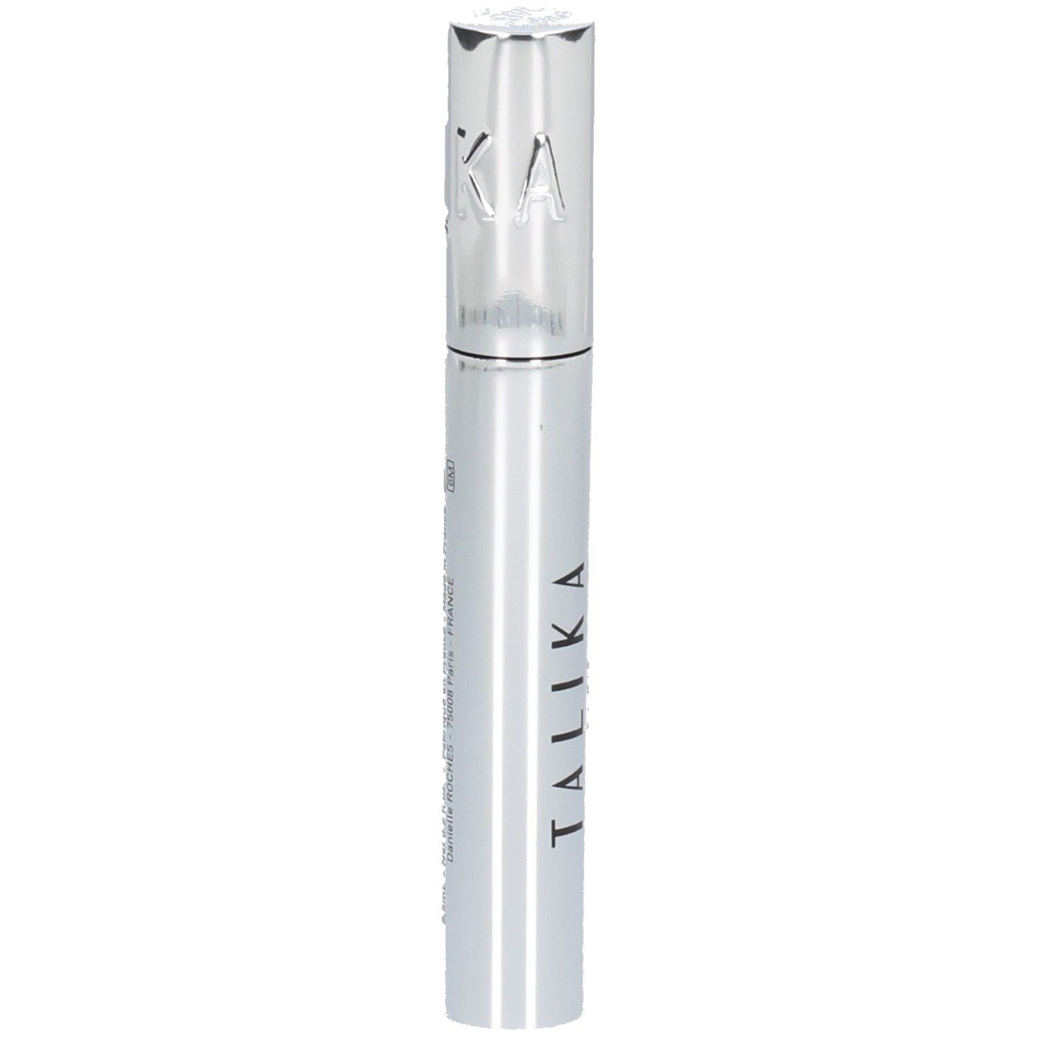 Tube de mascara argenté avec bouchon argenté. Inscription: TALIKA PARIS.